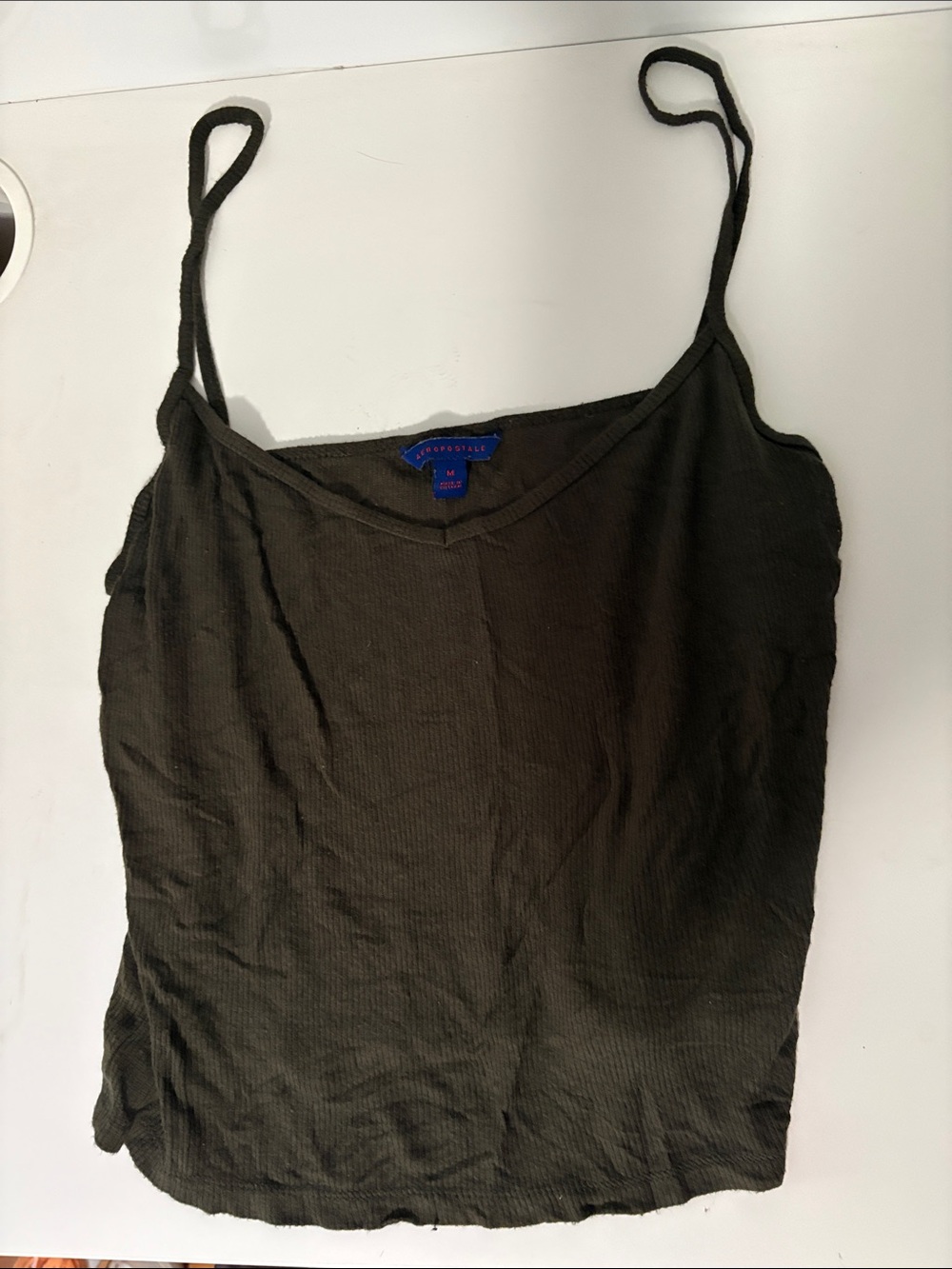 Aeropostale Olive Ribbed Spaghetti Strap Cami